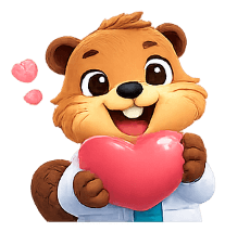 Clinic beaver mascot holding a heart