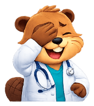Clinic beaver mascot peeking through its paws